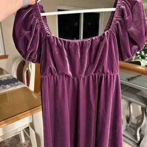 Purple Velvet Puff Sleeve Dress